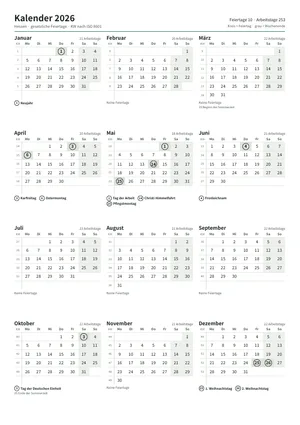 Erste Seite: Jahreskalender, A4 Hochformat, 1 Seite (ca. 64 KB)
