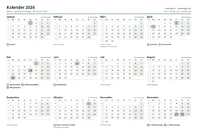 Erste Seite: Jahreskalender, A4 Querformat, 1 Seite (ca. 64 KB)