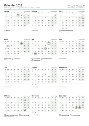 Erste Seite: Jahreskalender, A4 Hochformat, 1 Seite (ca. 66 KB)