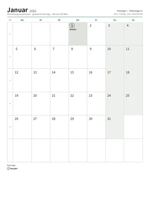 Erste Seite: Monatskalender, A4 Hochformat, 12 Seiten (ca. 92 KB)
