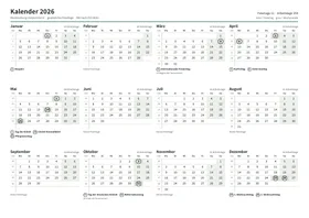 Erste Seite: Jahreskalender, A4 Querformat, 1 Seite (ca. 66 KB)