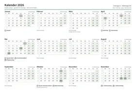 Erste Seite: Jahreskalender, A4 Querformat, 1 Seite (ca. 64 KB)