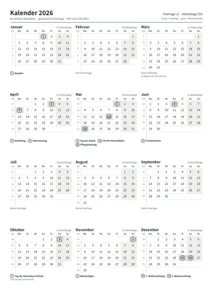 Erste Seite: Jahreskalender, A4 Hochformat, 1 Seite (ca. 65 KB)