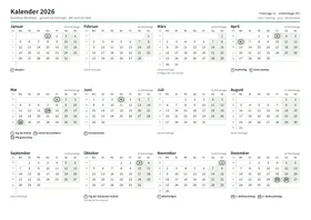 Erste Seite: Jahreskalender, A4 Querformat, 1 Seite (ca. 65 KB)