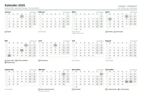Erste Seite: Jahreskalender, A4 Querformat, 1 Seite (ca. 65 KB)