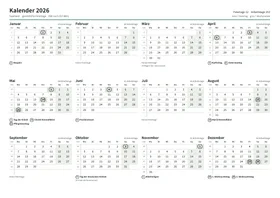 Erste Seite: Jahreskalender, A4 Querformat, 1 Seite (ca. 66 KB)