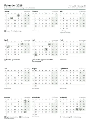 Erste Seite: Jahreskalender, A4 Hochformat, 1 Seite (ca. 65 KB)