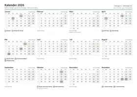 Erste Seite: Jahreskalender, A4 Querformat, 1 Seite (ca. 66 KB)