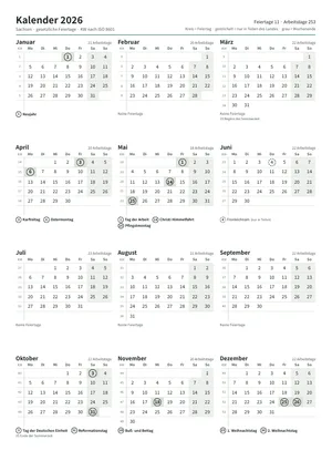 Erste Seite: Jahreskalender, A4 Hochformat, 1 Seite (ca. 70 KB)
