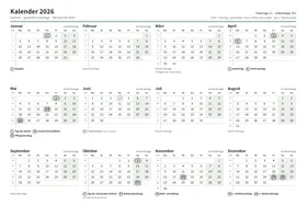 Erste Seite: Jahreskalender, A4 Querformat, 1 Seite (ca. 71 KB)