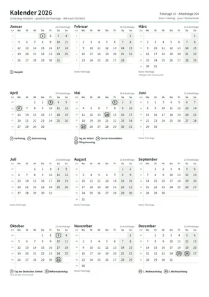 Erste Seite: Jahreskalender, A4 Hochformat, 1 Seite (ca. 64 KB)