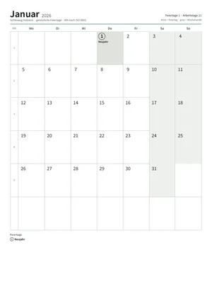 Erste Seite: Monatskalender, A4 Hochformat, 12 Seiten (ca. 90 KB)