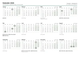 Erste Seite: Jahreskalender, A4 Querformat, 1 Seite (ca. 65 KB)
