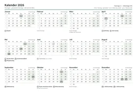 Erste Seite: Jahreskalender, A4 Querformat, 1 Seite (ca. 71 KB)