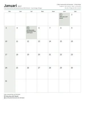 Pratinjau Kalender bulanan (12 halaman)