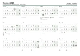 Erste Seite: Jahreskalender, A4 Querformat, 1 Seite (ca. 66 KB)