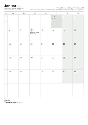 Erste Seite: Monatskalender, A4 Hochformat, 12 Seiten (ca. 170 KB)