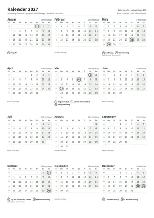 Erste Seite: Jahreskalender, A4 Hochformat, 1 Seite (ca. 64 KB)