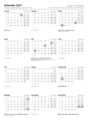 Erste Seite: Jahreskalender, A4 Hochformat, 1 Seite (ca. 70 KB)