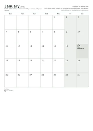First page of the monthly calendar, A4 (12 pages) (A4 portrait · 12 pages · about 112 KB)