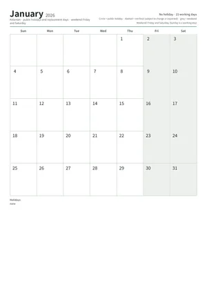 First page of the monthly calendar, A4 (12 pages) (A4 portrait · 12 pages · about 110 KB)