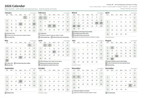 First page of the year calendar, A4 landscape (A4 landscape · 1 page · about 94 KB)