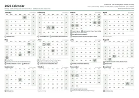 First page of the year calendar, A4 landscape (A4 landscape · 1 page · about 87 KB)
