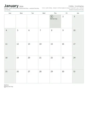First page of the monthly calendar, A4 (12 pages) (A4 portrait · 12 pages · about 126 KB)