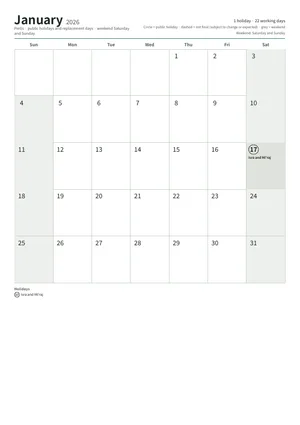 First page of the monthly calendar, A4 (12 pages) (A4 portrait · 12 pages · about 124 KB)