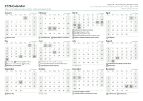 First page of the year calendar, A4 landscape (A4 landscape · 1 page · about 93 KB)