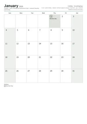 First page of the monthly calendar, A4 (12 pages) (A4 portrait · 12 pages · about 113 KB)
