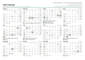 First page of the year calendar, A4 landscape (A4 landscape · 1 page · about 201 KB)
