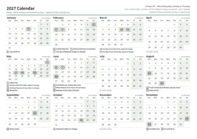First page of the year calendar, A4 landscape (A4 landscape · 1 page · about 91 KB)