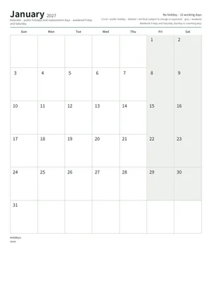 First page of the monthly calendar, A4 (12 pages) (A4 portrait · 12 pages · about 120 KB)