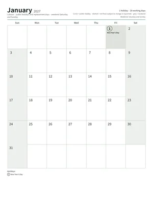 First page of the monthly calendar, A4 (12 pages) (A4 portrait · 12 pages · about 136 KB)