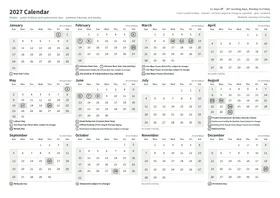 First page of the year calendar, A4 landscape (A4 landscape · 1 page · about 99 KB)