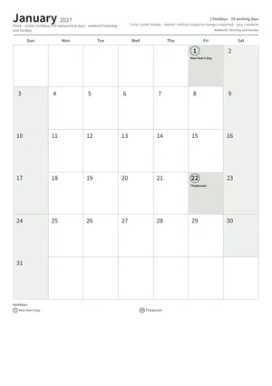 First page of the monthly calendar, A4 (12 pages) (A4 portrait · 12 pages · about 130 KB)