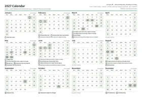 First page of the year calendar, A4 landscape (A4 landscape · 1 page · about 104 KB)
