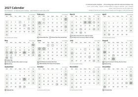 First page of the year calendar, A4 landscape (A4 landscape · 1 page · about 197 KB)