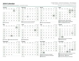 First page: Year calendar, Letter landscape