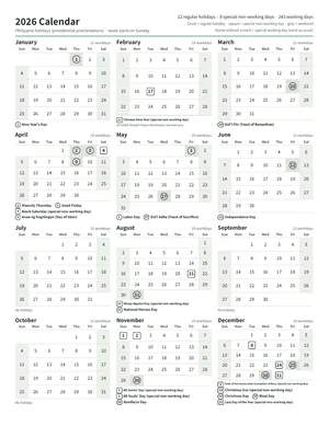 First page: Year calendar, Letter portrait