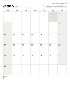 First page: Monthly calendar, Letter (12 pages)