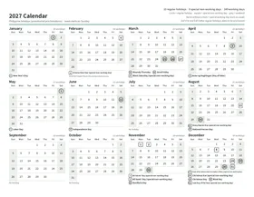 First page: Year calendar, Letter landscape