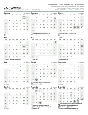 First page: Year calendar, Letter portrait