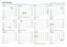 First page: Year calendar, A4 landscape