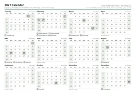First page: Year calendar, A4 landscape