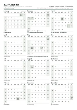 First page: Year calendar, A4 portrait
