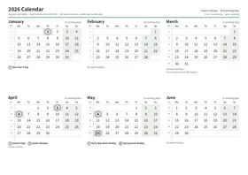 First page of the half-year calendar, A4 landscape (A4 landscape · 2 pages · about 66 KB)