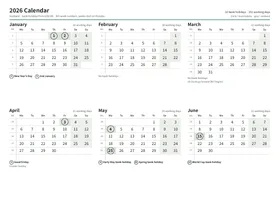 First page of the half-year calendar, A4 landscape (A4 landscape · 2 pages · about 68 KB)
