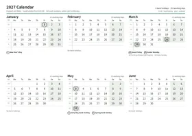 First page of the half-year calendar, A4 landscape (A4 landscape · 2 pages · about 66 KB)